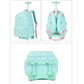 Kids Rolling Backpack 3 Piece Set Quilted Heart Wheeled School Bag with Lunch Box & Pencil Case for Girls