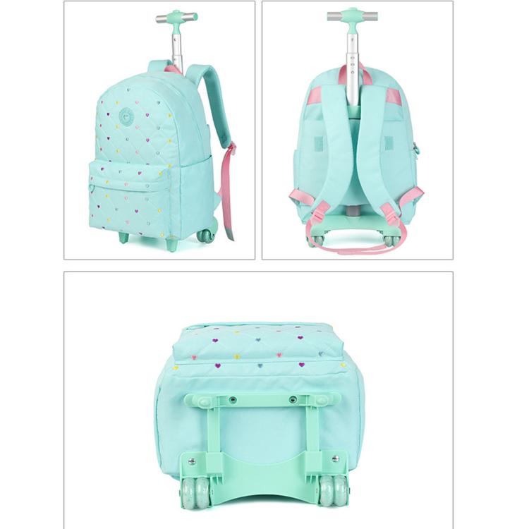 Kids Rolling Backpack 3 Piece Set Quilted Heart Wheeled School Bag with Lunch Box & Pencil Case for Girls