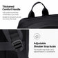 Black travel backpack with padded comfort handle and adjustable shoulder strap buckle