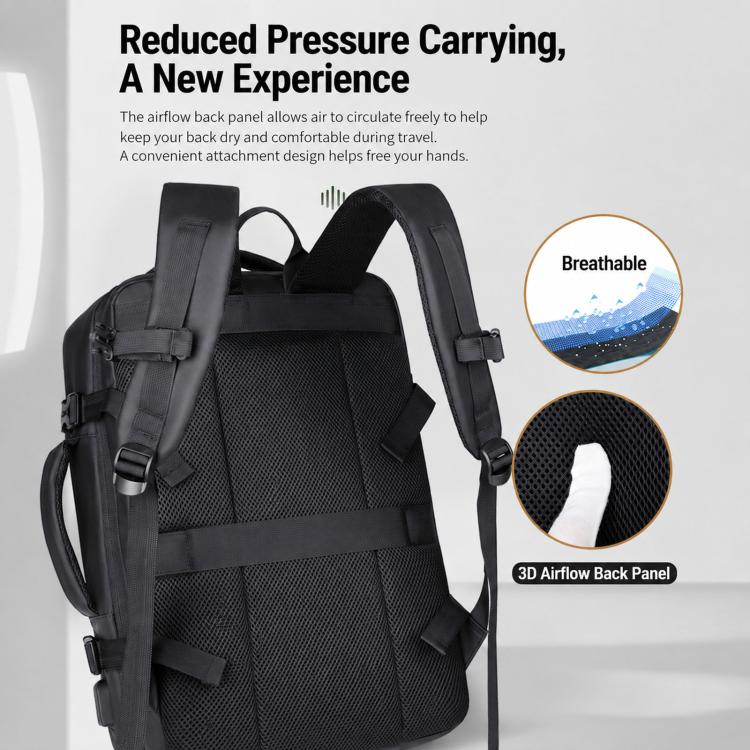 Expandable laptop backpack with breathable 3D airflow back panel and padded straps, black
