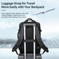 Expandable laptop backpack with rear luggage strap for attaching to rolling suitcase, black