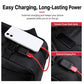 Black expandable travel laptop backpack with external charging port and USB cable