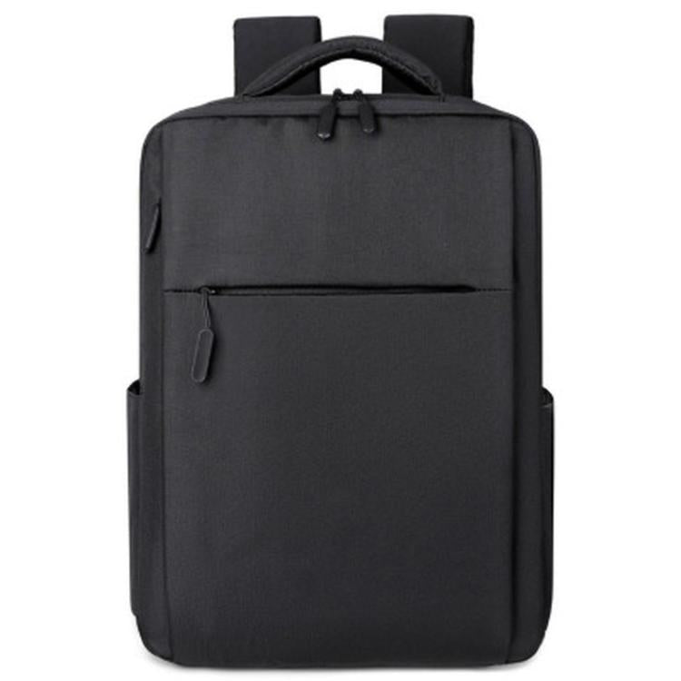 Black waterproof laptop backpack with top handle and front zip pocket