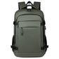 Olive green laptop backpack with front zip pocket and adjustable padded shoulder straps