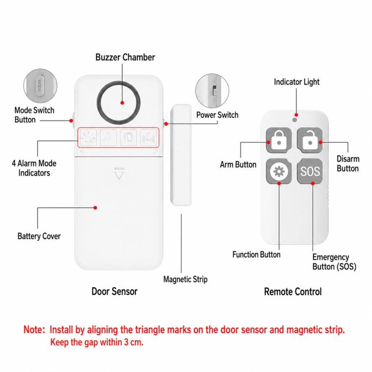 2 In 1 Wireless Door Window Alarm With Remote Control 130dB Magnetic Sensor For Home Security 4 Modes