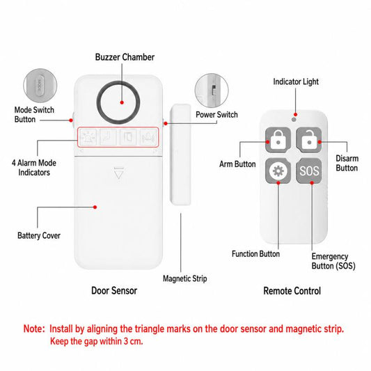 2 In 1 Wireless Door Window Alarm With Remote Control 130dB Magnetic Sensor For Home Security 4 Modes