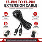 Black 13-pin extension cable with locking connectors, 3 m length