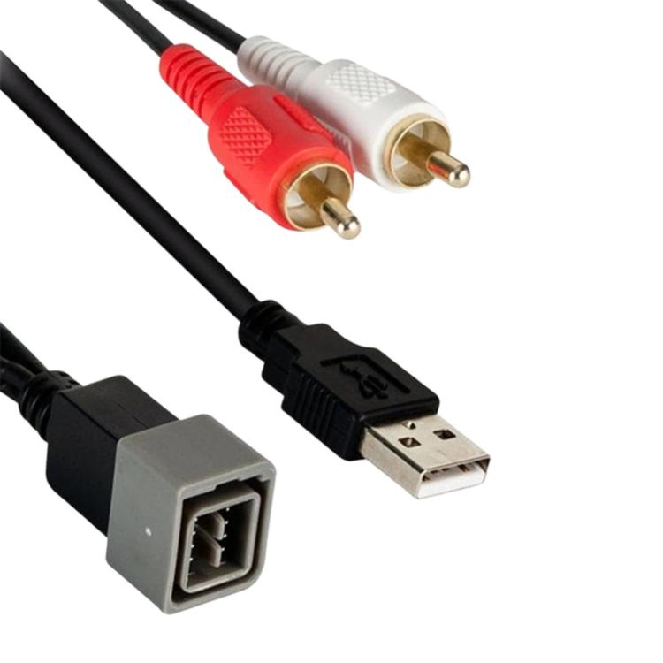 USB to RCA audio cable set with red and white RCA plugs and USB end