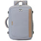 Gray travel business backpack with top handle, front zipper panel, and side grab straps