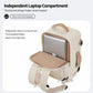 Beige backpack with dedicated padded laptop compartment and adjustable internal securing strap