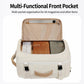 Beige backpack with open front organizer pocket for small items and documents