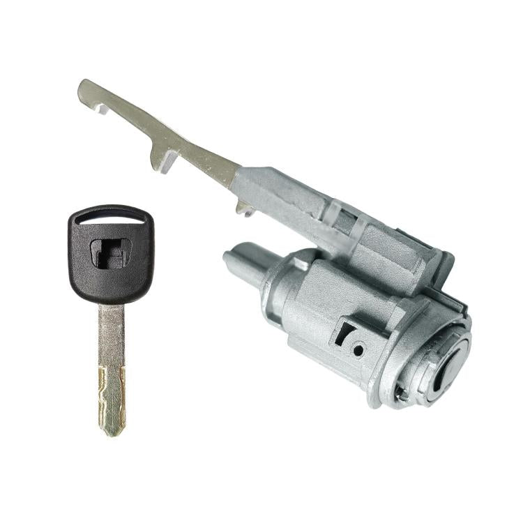 Ignition lock cylinder with key, gray metal barrel and black keyhead
