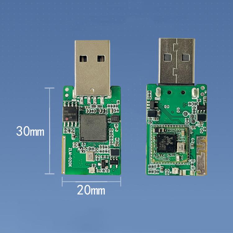 Wireless CarPlay adapter PCB module, 20mm x 30mm board with USB plug