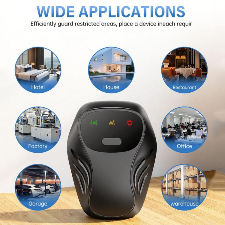 Ultrasonic pest repeller plug-in, black device with front control panel and mode icons