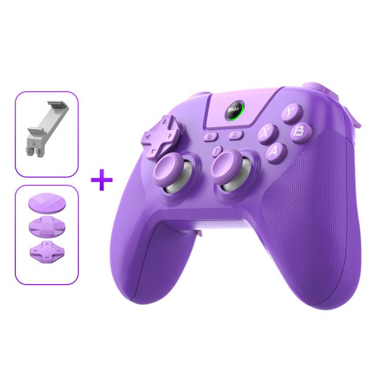 Wireless game controller, purple with violet buttons and carbon-texture thumbsticks