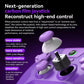 Purple game controller close-up with carbon-look joystick caps and textured grip