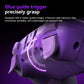 Purple controller trigger close-up with rubber-guided grip detail