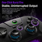 Dark gray game controller with carbon-look joysticks and glowing action buttons