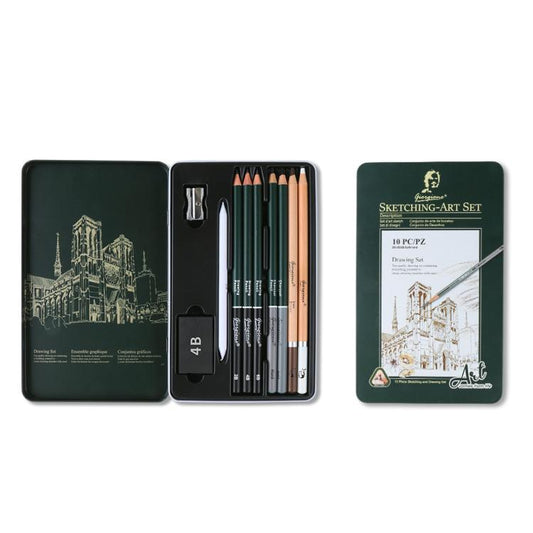 Sketching Pencil Set With Metal Tin Case Graphite Charcoal Drawing Pencils & Art Accessories Kit, Giorgione 10 In 1, Giorgione  12 In 1, Giorgione  19 In 1, Giorgione 27 In 1