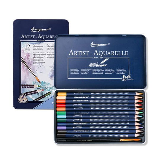 Water-Soluble Colored Pencil Set in Metal Tin Triangular Watercolor Pencils with Paint Brush, Giorgione 12 Colors, Giorgione 24 Colors, Giorgione 36 Colors, Giorgione 48 Colors, Giorgione 72 Colors, Giorgione 120 Colors