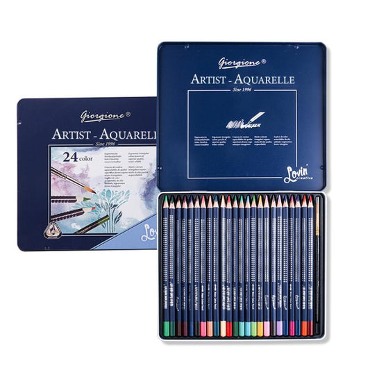 Water-Soluble Colored Pencil Set in Metal Tin Triangular Watercolor Pencils with Paint Brush, Giorgione 12 Colors, Giorgione 24 Colors, Giorgione 36 Colors, Giorgione 48 Colors, Giorgione 72 Colors, Giorgione 120 Colors