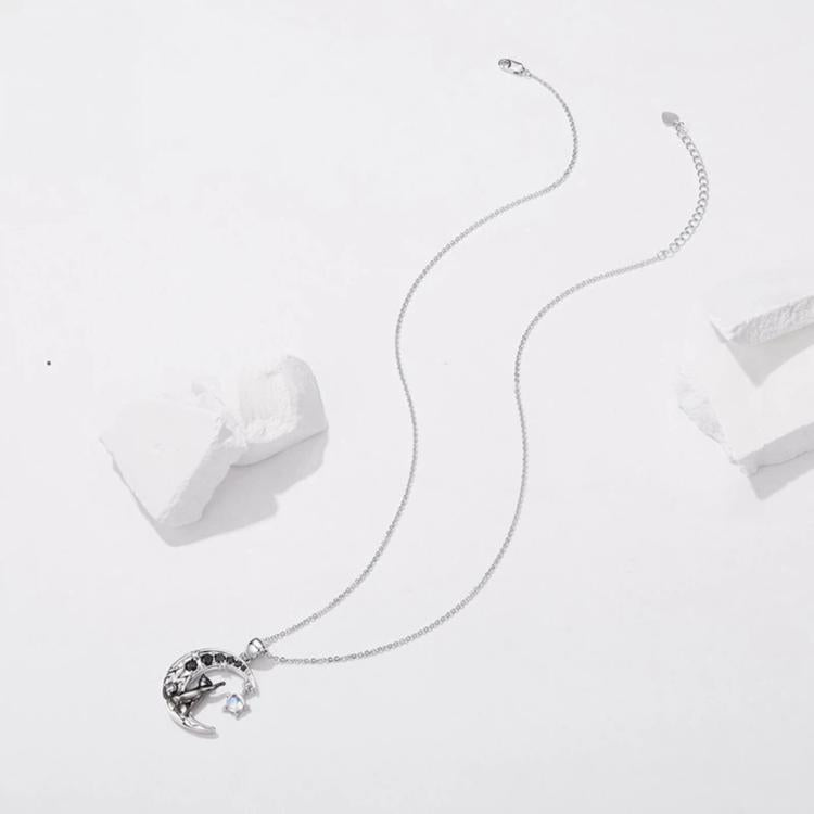 Moon Cat Brass-Plated White Gold Necklace, YIN136