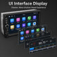 Car stereo touchscreen with Android UI icons and multi-screen preview overlays