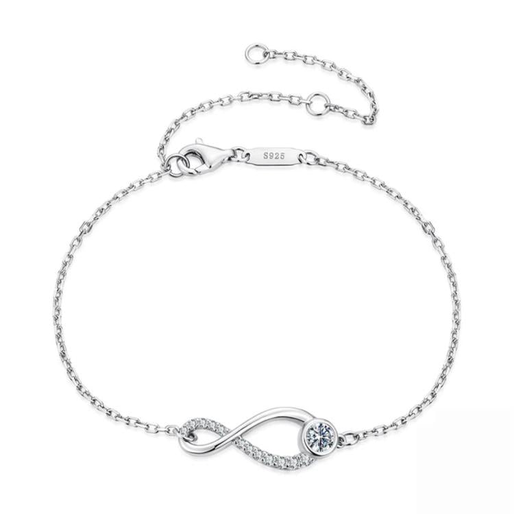 S925 Sterling Silver Infinite Loop Moissanite Bracelet, MSB039