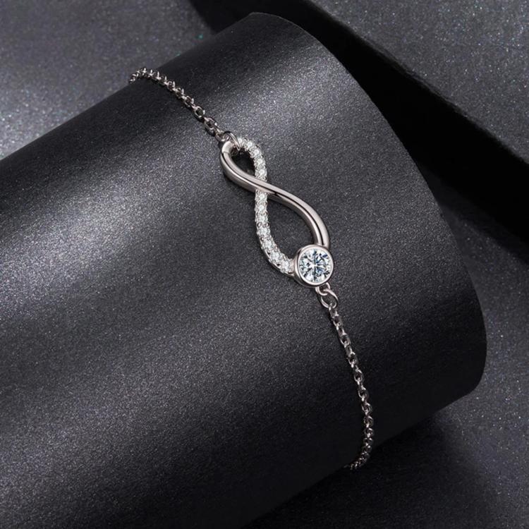 S925 Sterling Silver Infinite Loop Moissanite Bracelet, MSB039