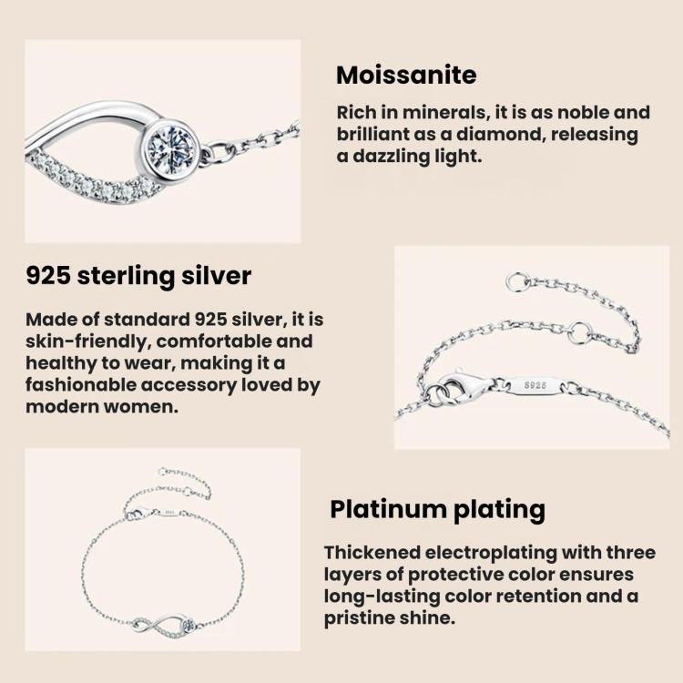 S925 Sterling Silver Infinite Loop Moissanite Bracelet, MSB039