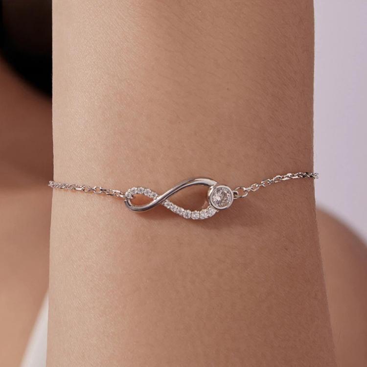 S925 Sterling Silver Infinite Loop Moissanite Bracelet, MSB039