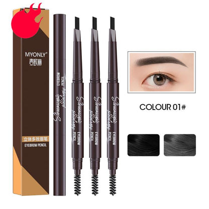 MYONLY dual-ended eyebrow pencil set with spoolie, black shades (Colour 01#).