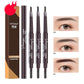 Dual-ended eyebrow pencil set with spoolie brush, slim pens in dark brown and grey tones.