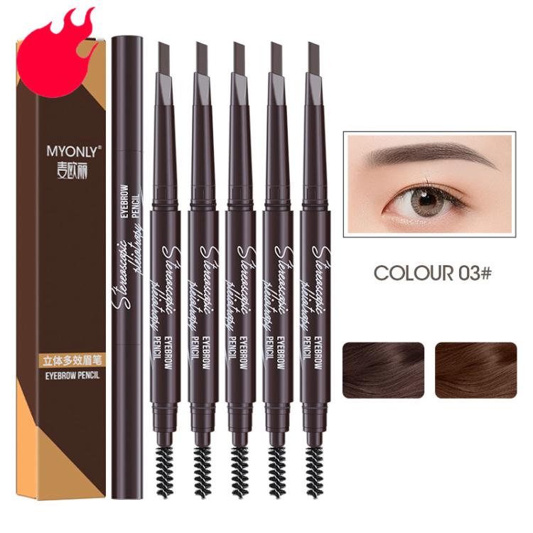 Dual-ended eyebrow pencil set with spoolie brush, assorted deep brown eyebrow pencils.