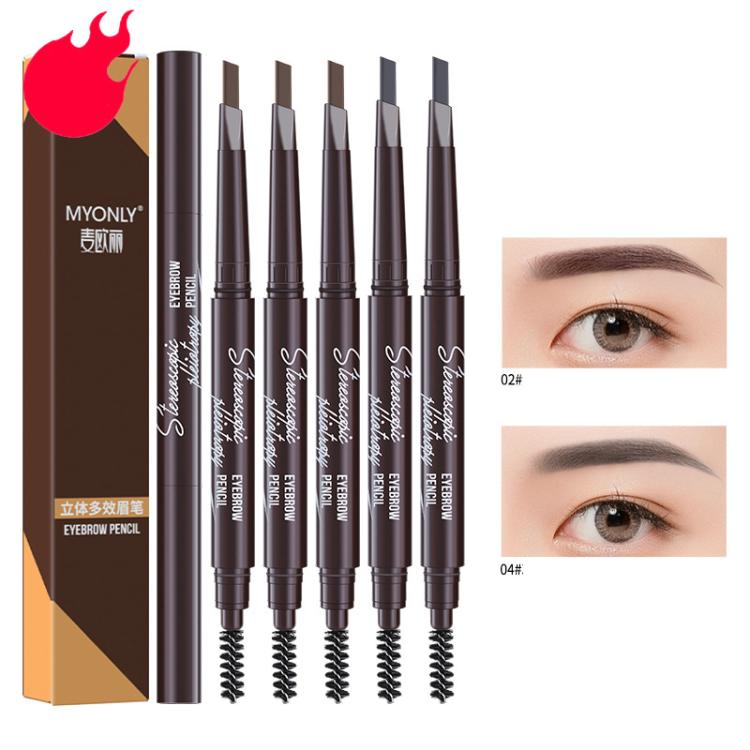 Dual-ended eyebrow pencil set with spoolie brush, swatches 02 and 04