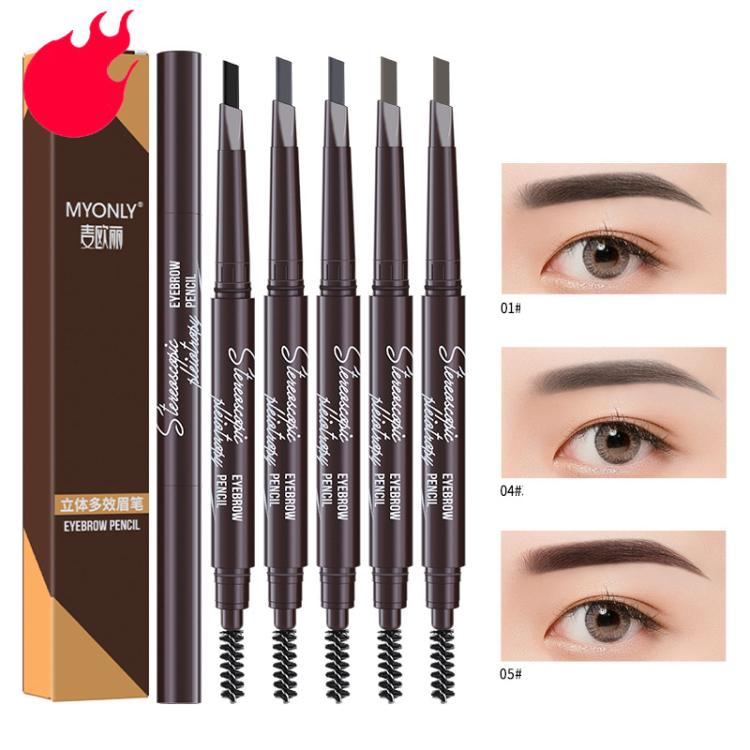 Dual-ended eyebrow pencil set with spoolie brush, swatches 01, 04, 05