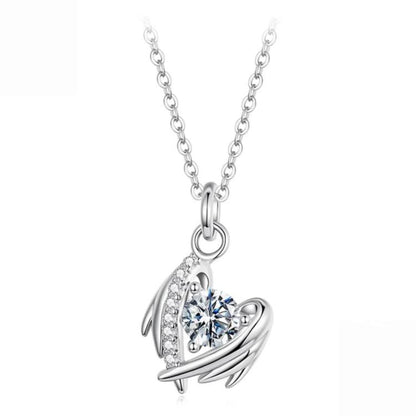 S925 Sterling Silver Heart Wing Moissanite Clavicle Necklace, MSN067