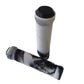 White bike handlebar grips with textured anti-slip pattern and end caps