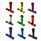 Colorful set of bike handlebar grips in red, yellow, purple, white, green, orange, blue, black