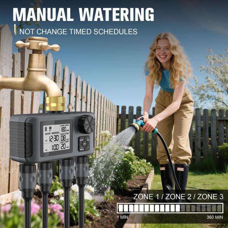 4 Zone Water Hose Timer Programmable 4 Outlet Garden Irrigation Controller with Rain Delay & Child Lock, SGW18