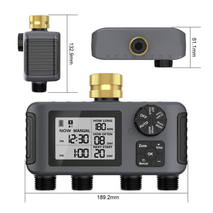 4 Zone Water Hose Timer Programmable 4 Outlet Garden Irrigation Controller with Rain Delay & Child Lock, SGW18