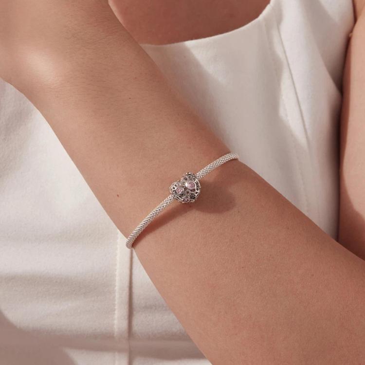 Cute Pet-Themed Heart-Shaped Openwork Beaded Copper-Plated White Gold Beads, YIC144