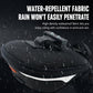 Water-repellent black saddle bag with droplets on lid and zippered top