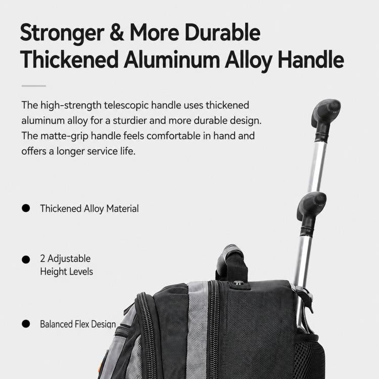 Black rolling backpack with telescopic aluminum alloy handle
