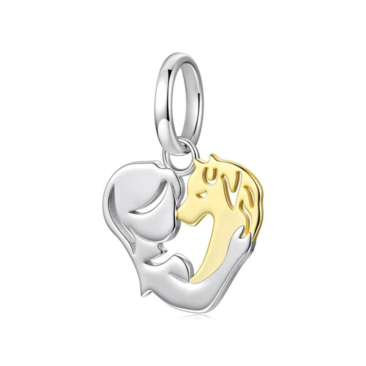 Heart-shaped animal charm pendant with two-tone silver and gold detail