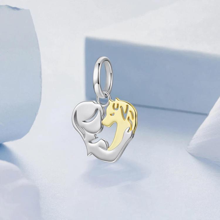 Heart-shaped animal charm pendant with loop bail and two-tone silver/gold finish
