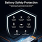 Barcode scanner battery safety protection shield graphic with overcurrent and overvoltage icons