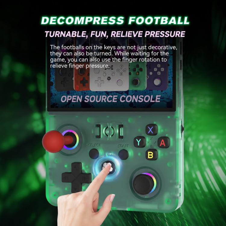 Retro handheld game console with finger buttons and turnable controls