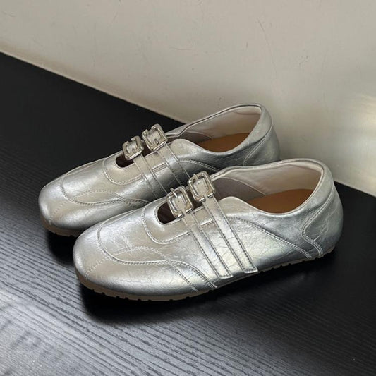 Insole Heightening Ballet Style Flat Shoes Women Square Toe Double Buckle Casual Slip-On Shoes, 35, 36, 37, 38, 39, 40
