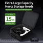 Black EV cable storage case with green charging logo and extra-large open compartment